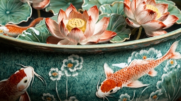 瓷器鱼缸荷花锦鲤