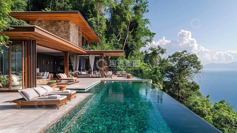 高清大图下载【趣麦麦图】海边别墅无边泳池