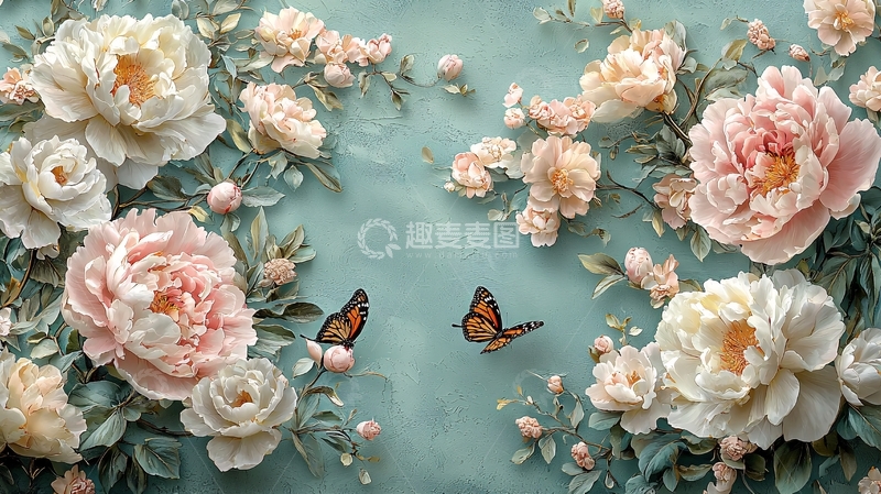 高清大图下载【趣麦麦图】精美粉白牡丹花壁纸