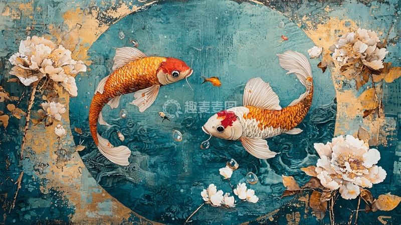 高清大图下载【趣麦麦图】水墨画风格锦鲤