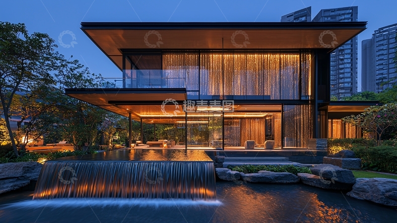 高清大图下载【趣麦麦图】现代风格别墅夜景