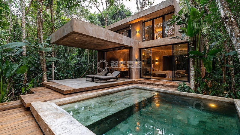 高清大图下载【趣麦麦图】热带雨林别墅私家泳池