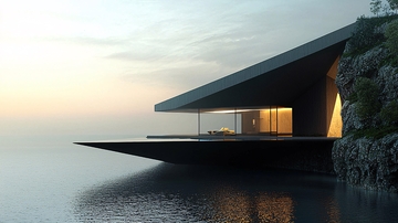 悬崖边现代黑色别墅