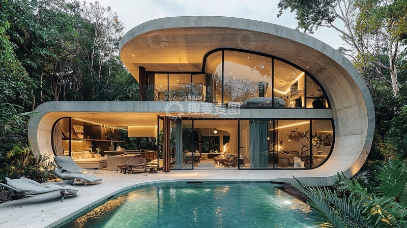 高清大图下载【趣麦麦图】曲线型水泥别墅
