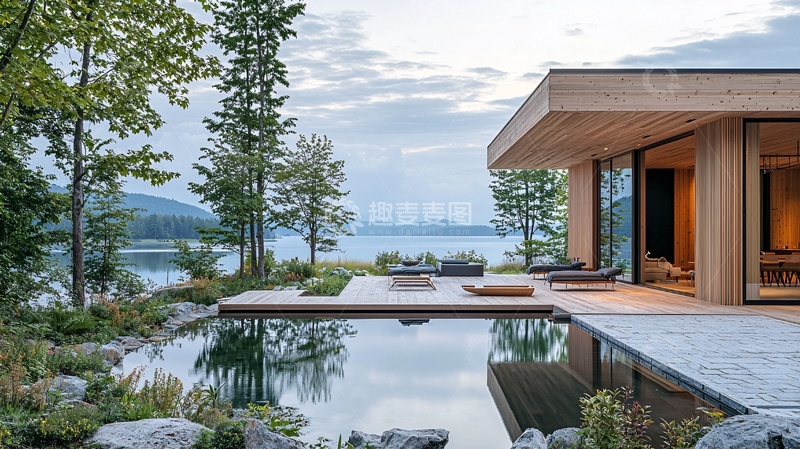 高清大图下载【趣麦麦图】湖边现代木屋