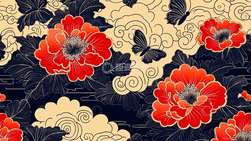 高清大图下载【趣麦麦图】红牡丹花纹图案