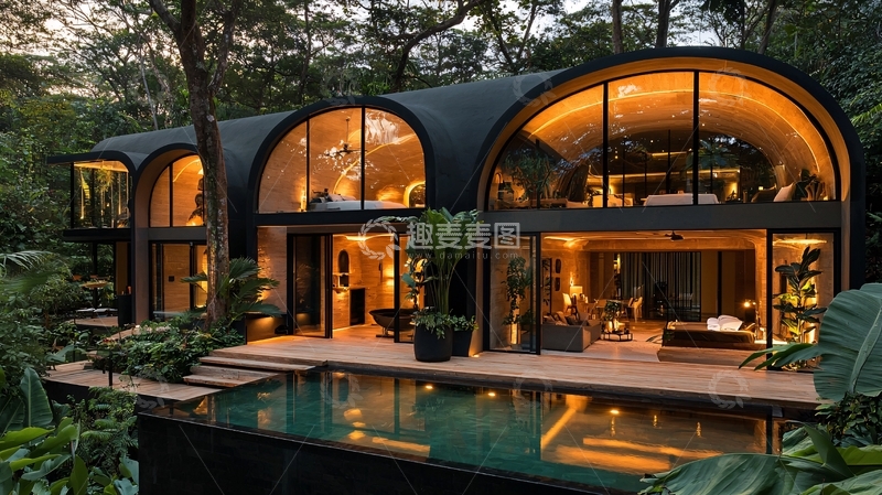 高清大图下载【趣麦麦图】森林环抱的现代拱形别墅