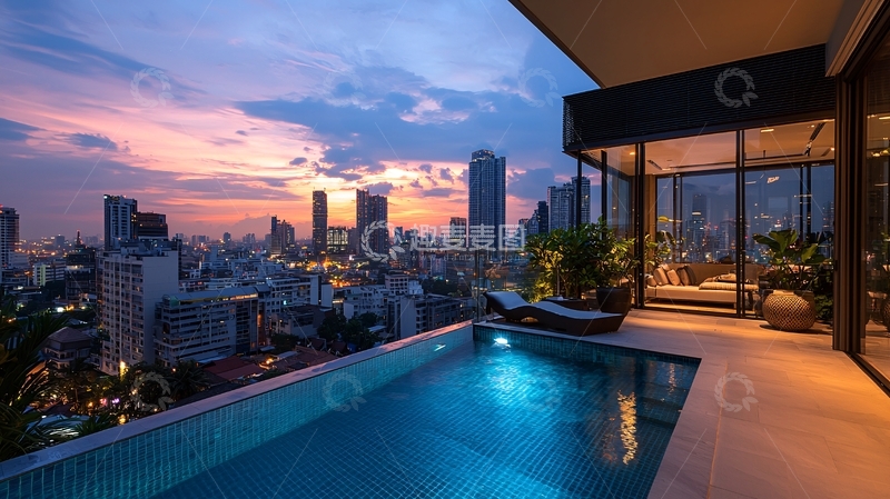 高清大图下载【趣麦麦图】城市夜景泳池别墅