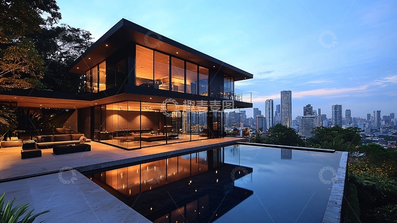 高清大图下载【趣麦麦图】现代简约别墅夜景