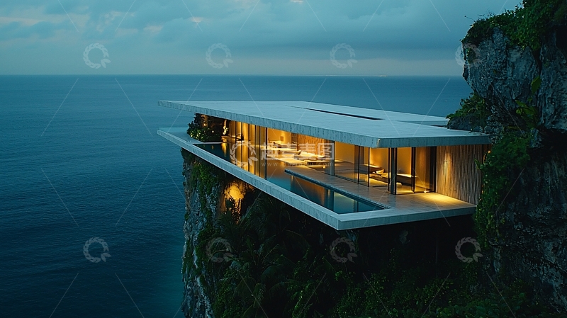 高清大图下载【趣麦麦图】悬崖边上的现代别墅