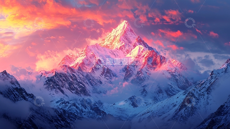 高清大图下载【趣麦麦图】日落雪山梦幻景色