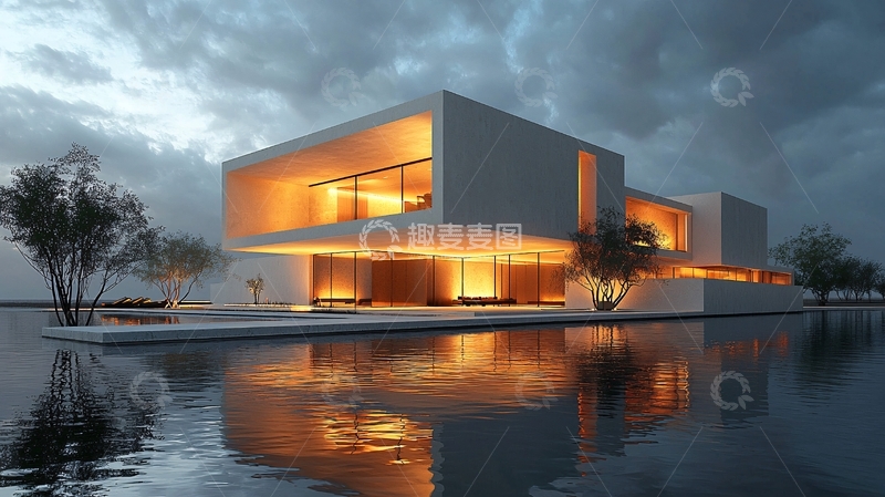 高清大图下载【趣麦麦图】现代简约水上别墅
