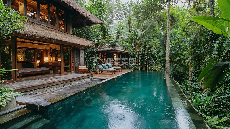 高清大图下载【趣麦麦图】热带雨林别墅泳池