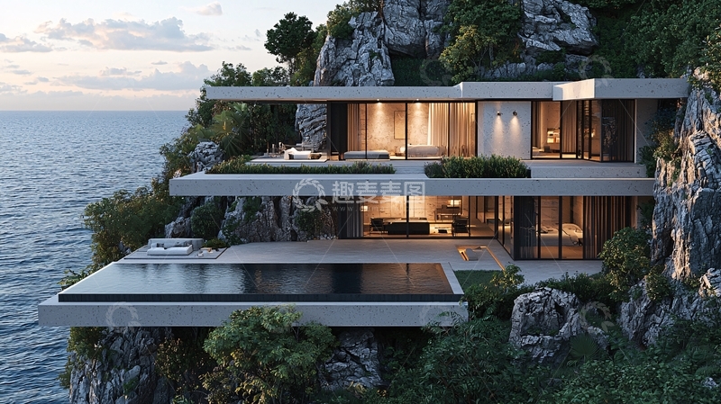 高清大图下载【趣麦麦图】海边悬崖现代别墅
