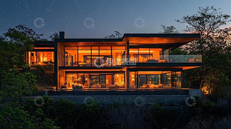 高清大图下载【趣麦麦图】夜景别墅10