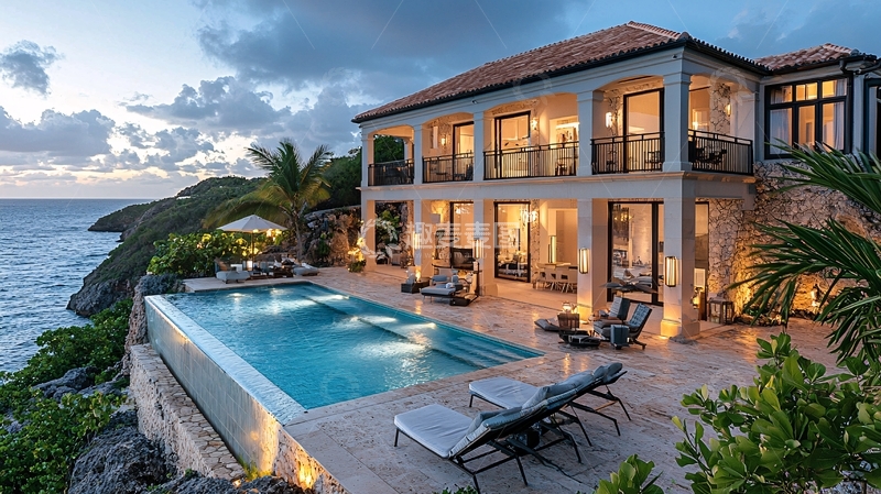 高清大图下载【趣麦麦图】海边豪华别墅夜景