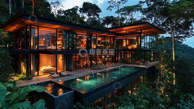 高清大图下载【趣麦麦图】山林别墅夜景