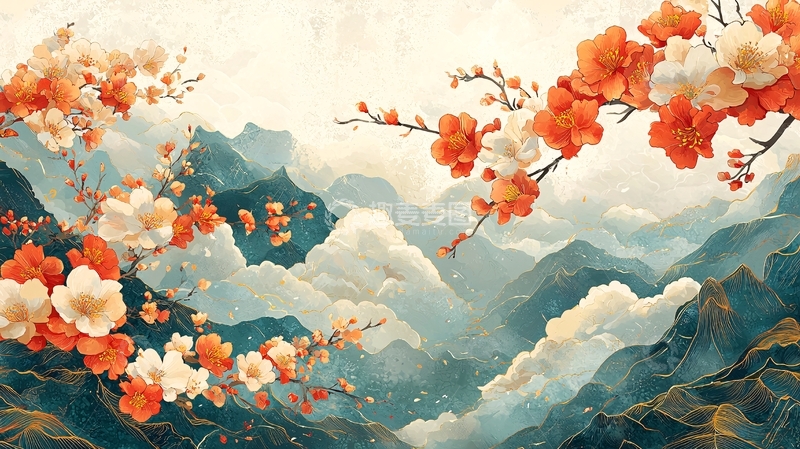 高清大图下载【趣麦麦图】水墨山水桃花