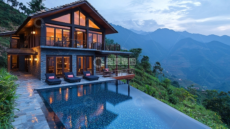 高清大图下载【趣麦麦图】山景别墅泳池
