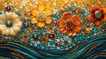 彩色马赛克花卉壁画