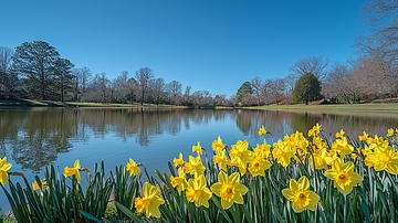 春意盎然的湖边水仙花