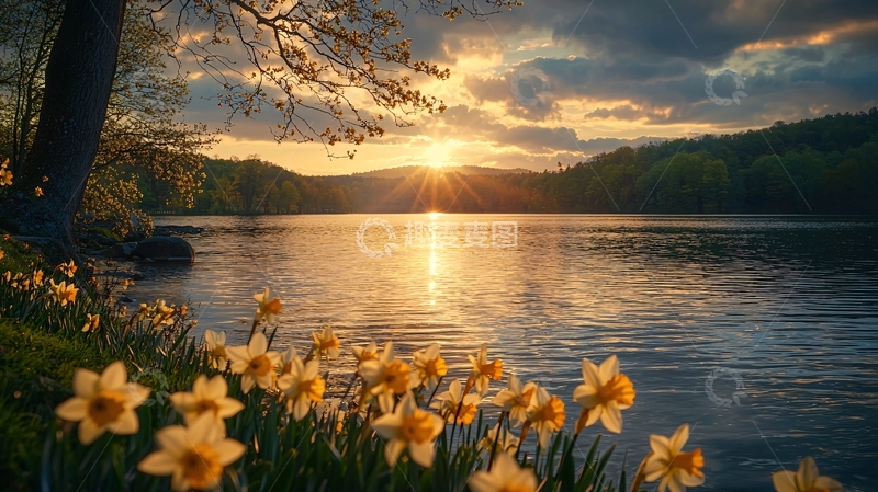 高清大图下载【趣麦麦图】湖边日落