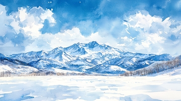 水彩雪山风景画