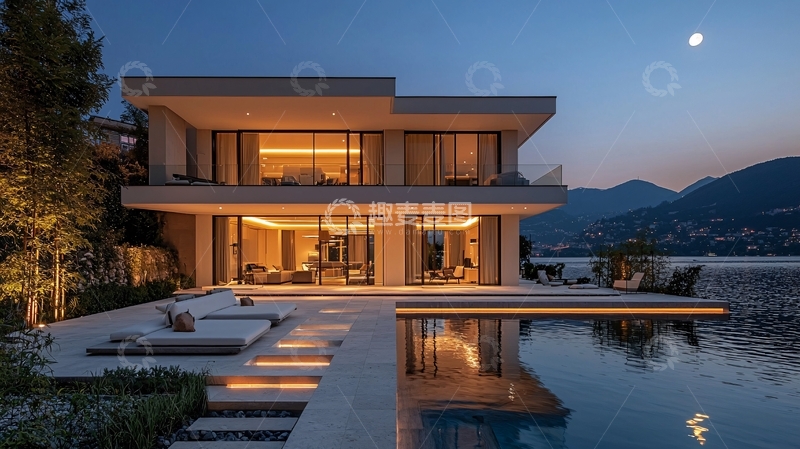 高清大图下载【趣麦麦图】现代简约别墅夜景