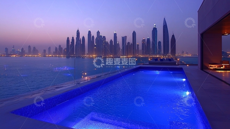 高清大图下载【趣麦麦图】迪拜夜景泳池别墅