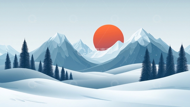 高清大图下载【趣麦麦图】冬日雪山日落景色