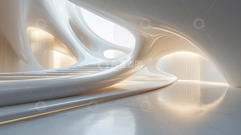 高清大图下载【趣麦麦图】流线型白色未来派建筑室内