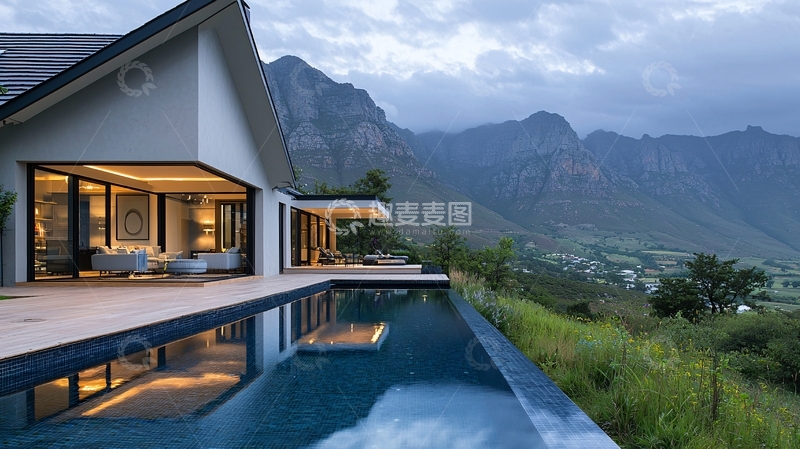 高清大图下载【趣麦麦图】山景别墅泳池