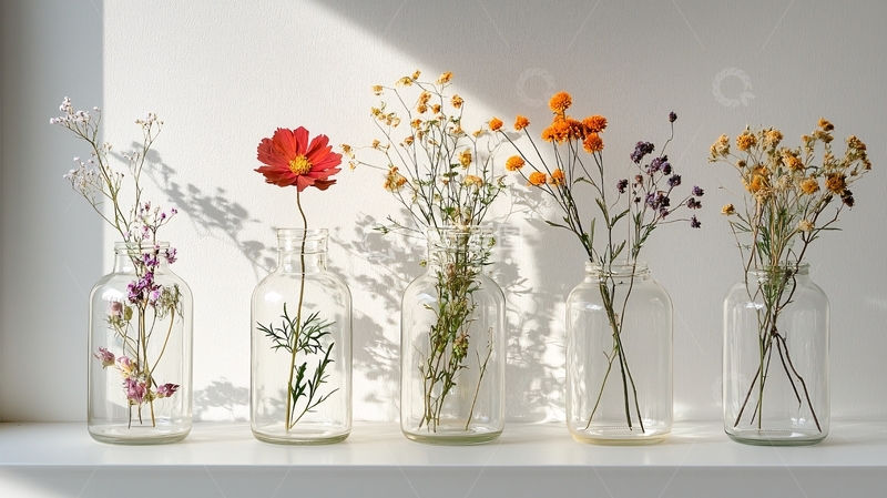 高清大图下载【趣麦麦图】阳光透过窗户照射干花