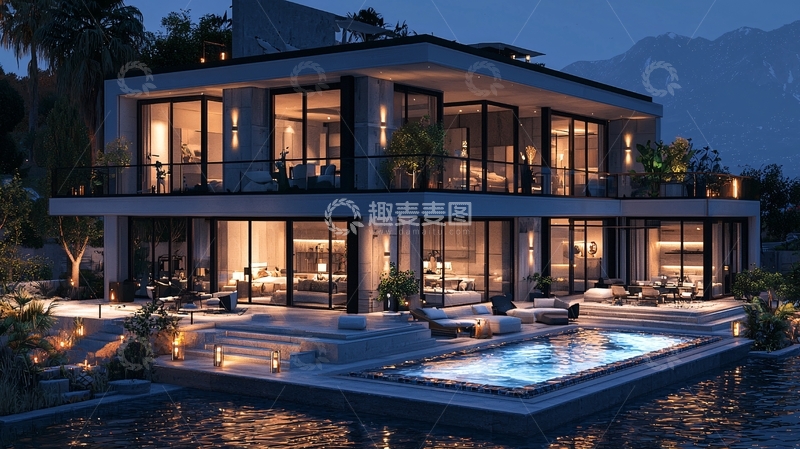 高清大图下载【趣麦麦图】夜景豪宅别墅