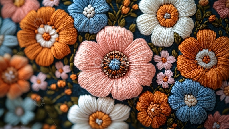 高清大图下载【趣麦麦图】精美刺绣花卉图案