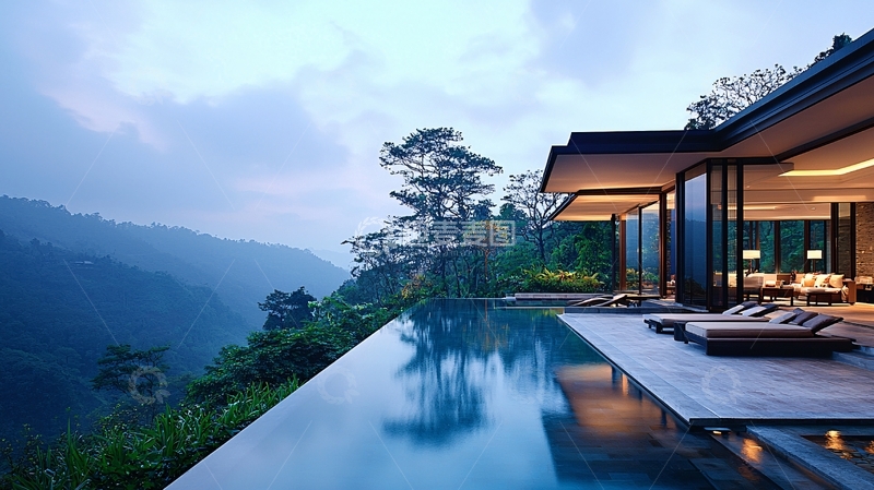 高清大图下载【趣麦麦图】山顶别墅无边泳池