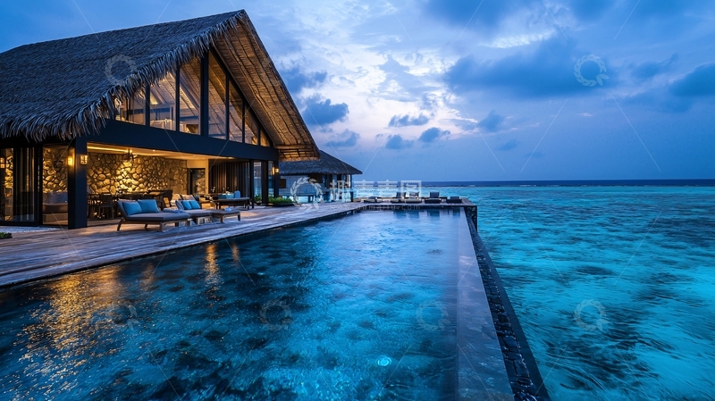 高清大图下载【趣麦麦图】海边别墅夜景