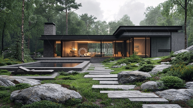 高清大图下载【趣麦麦图】现代简约森林别墅