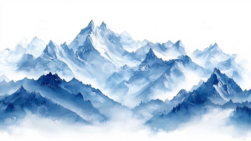 高清大图下载【趣麦麦图】水墨青蓝山峰