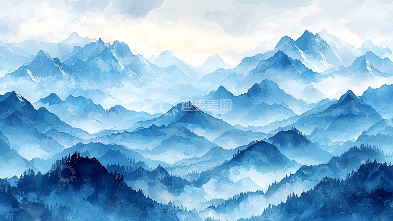 高清大图下载【趣麦麦图】水墨蓝山