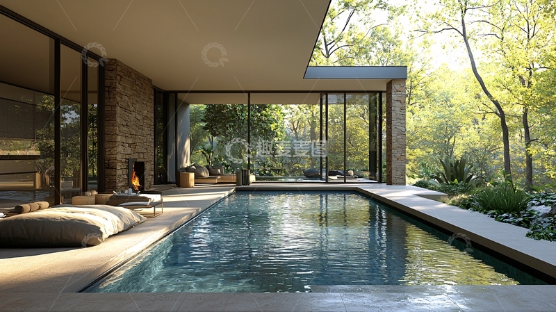 高清大图下载【趣麦麦图】现代简约泳池别墅4