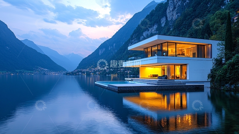 高清大图下载【趣麦麦图】湖边现代别墅