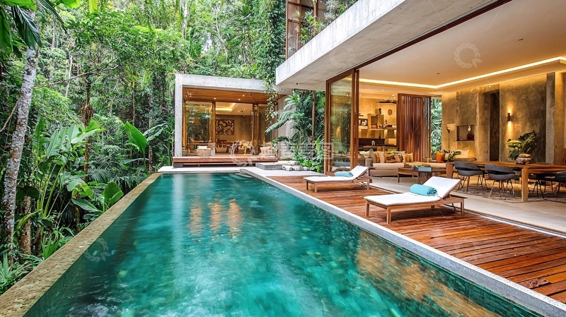 高清大图下载【趣麦麦图】热带雨林别墅泳池