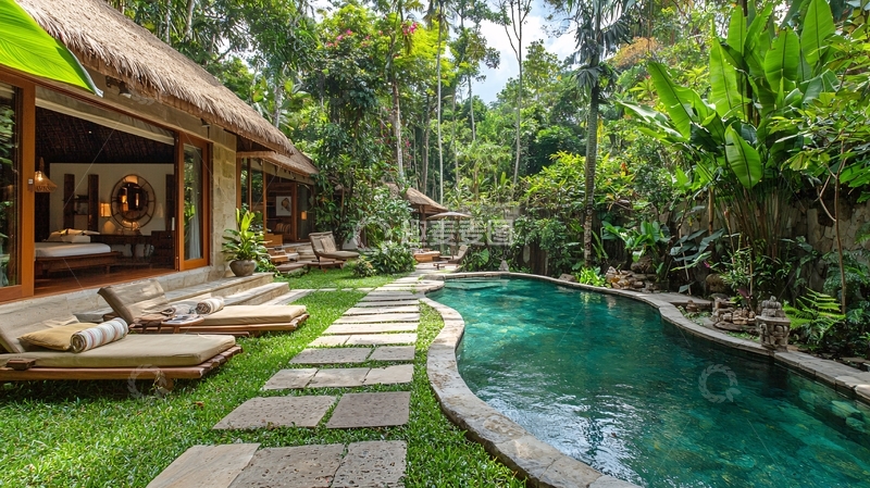 高清大图下载【趣麦麦图】热带雨林别墅泳池