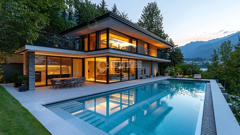 高清大图下载【趣麦麦图】现代简约别墅夜景