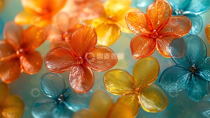 高清大图下载【趣麦麦图】彩色透明花朵特写