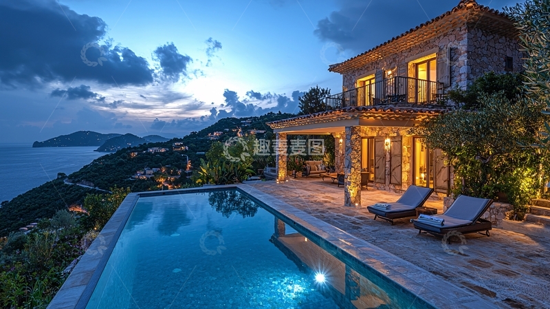 高清大图下载【趣麦麦图】海边别墅夜景