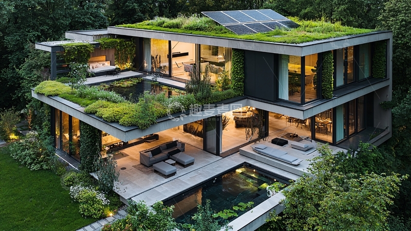 高清大图下载【趣麦麦图】绿色屋顶别墅