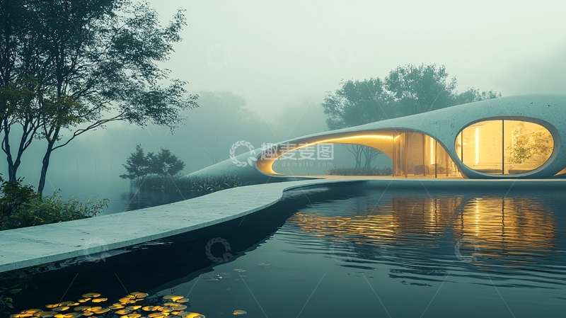 高清大图下载【趣麦麦图】雾中现代建筑