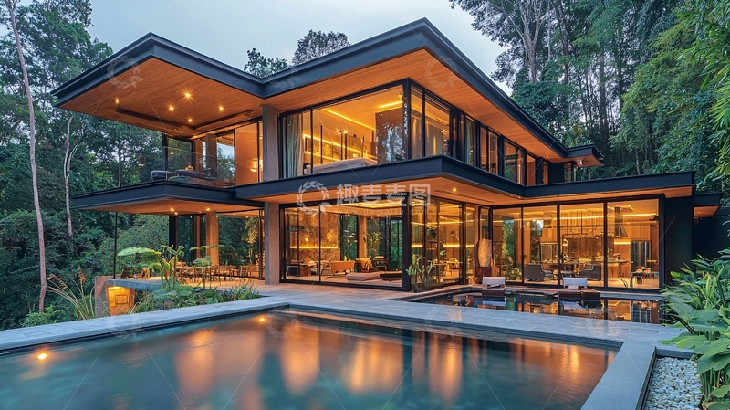 高清大图下载【趣麦麦图】现代风格别墅夜景